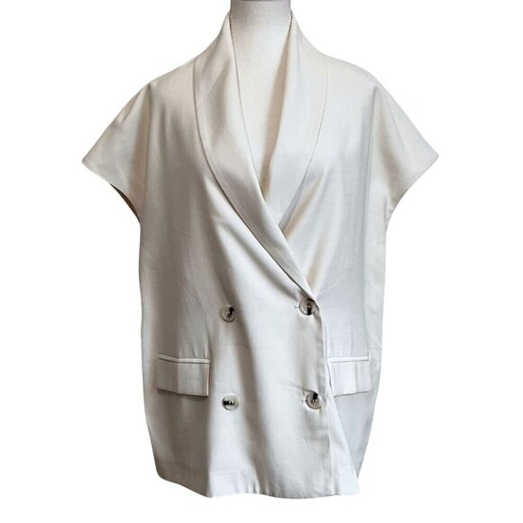 NWT VIA BOVIO IVORY WHITE OVERSIZED SLEEVELESS BLAZER VEST - S - Picture 1 of 8